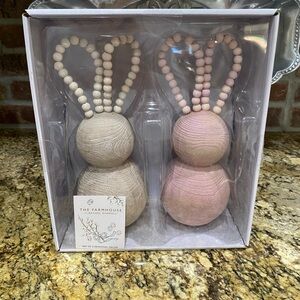 The Farmhouse by Rachel Ashwell faux wood bunny rabbit decor with beaded ears